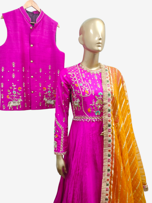 Aksa Anarkali and Aksa Nehru Jacket Set