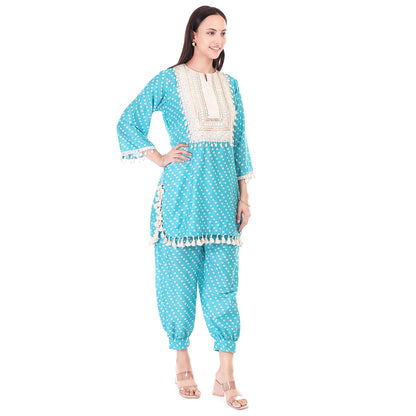 Boho Bandhni Set - Firozi